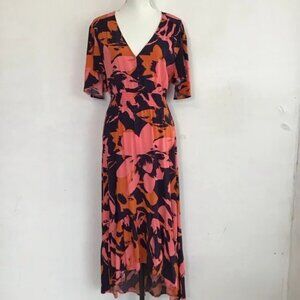 ABLE THE LABEL womens DRESS pink FLORAL orange NAVY BLUE maxi HI-LOW SIZE S